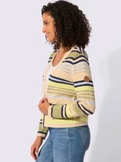 Veste en tricot avec motifs rayés et finitions côtelées