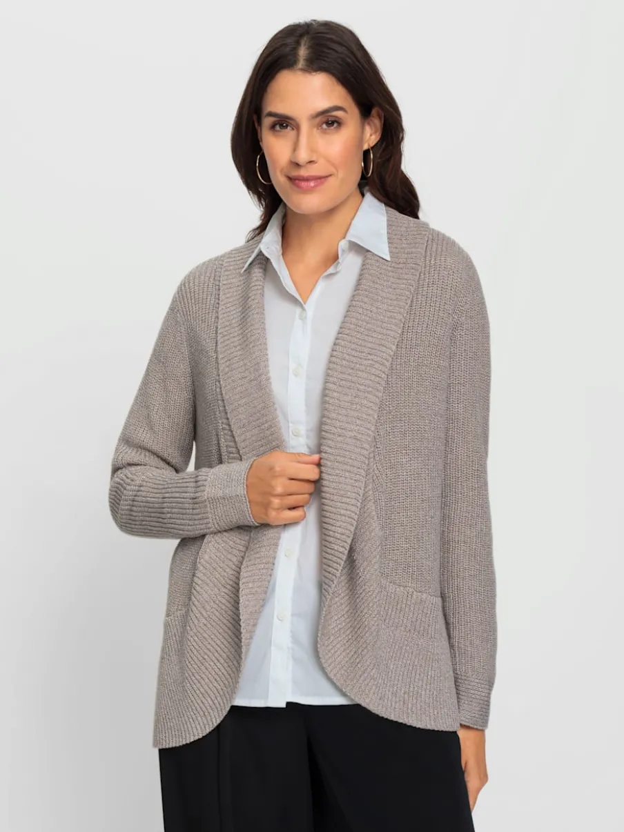 Veste en tricot col châle à motifs floraux manches longues