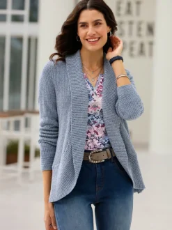 Veste en tricot col châle à motifs floraux manches longues