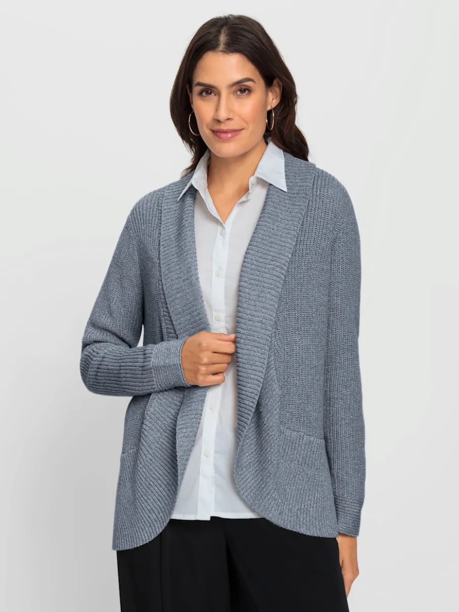 Veste en tricot col châle à motifs floraux manches longues