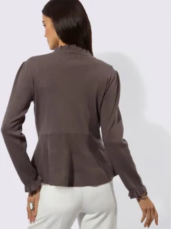 Veste en tricot à col en V et manches longues avec volants