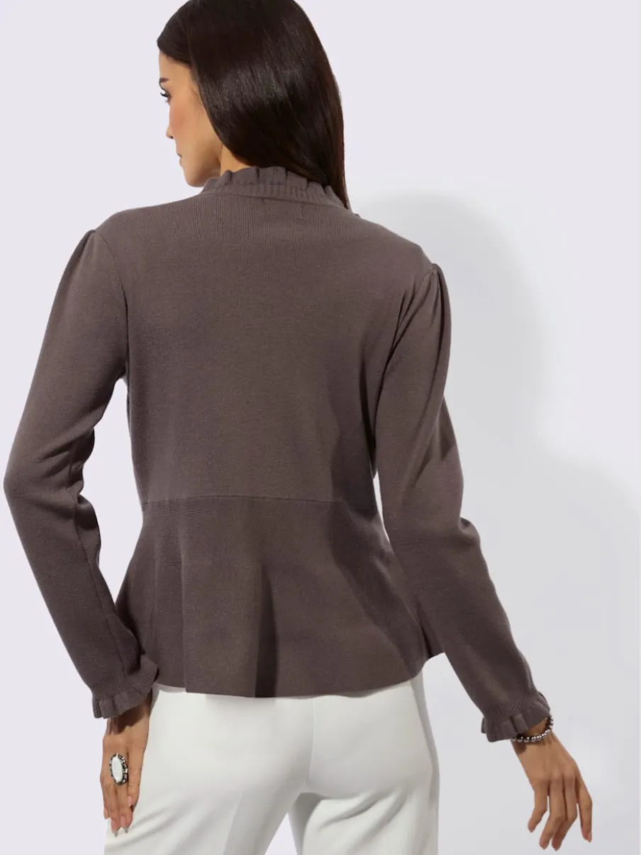 Veste en tricot à col en V et manches longues avec volants