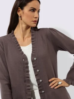 Veste en tricot à col en V et manches longues avec volants
