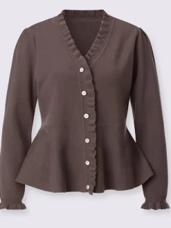 Veste en tricot à col en V et manches longues avec volants