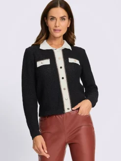 Veste en tricot col polo contrasté