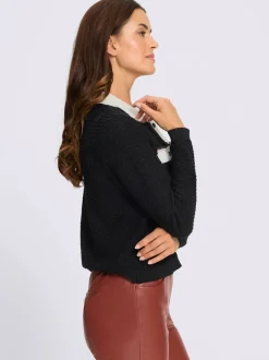 Veste en tricot col polo contrasté