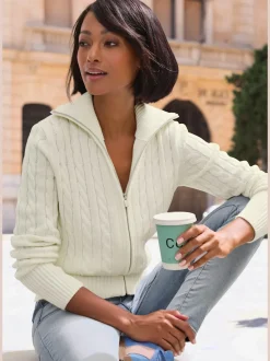 Veste en tricot à col à revers avec glissière et manches longues