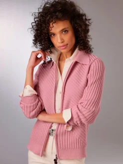 Veste en tricot à col à revers et côtelé