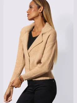 Veste en tricot à col à revers et manches longues avec boutonnières