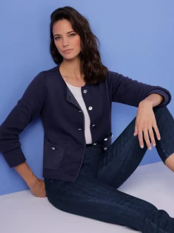 Veste en tricot à col rond avec motif jacquard et poches