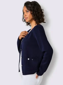 Veste en tricot à col rond avec motif jacquard et poches