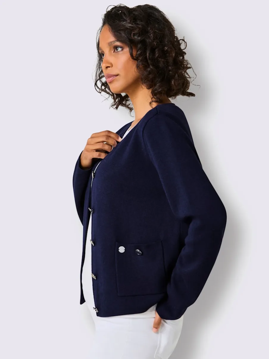 Veste en tricot à col rond avec motif jacquard et poches