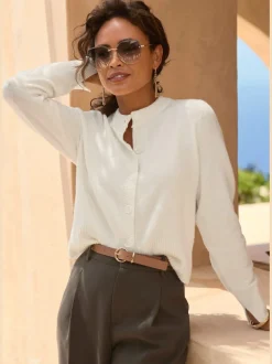 Veste en tricot à col rond avec patte de boutonnage et manches longues