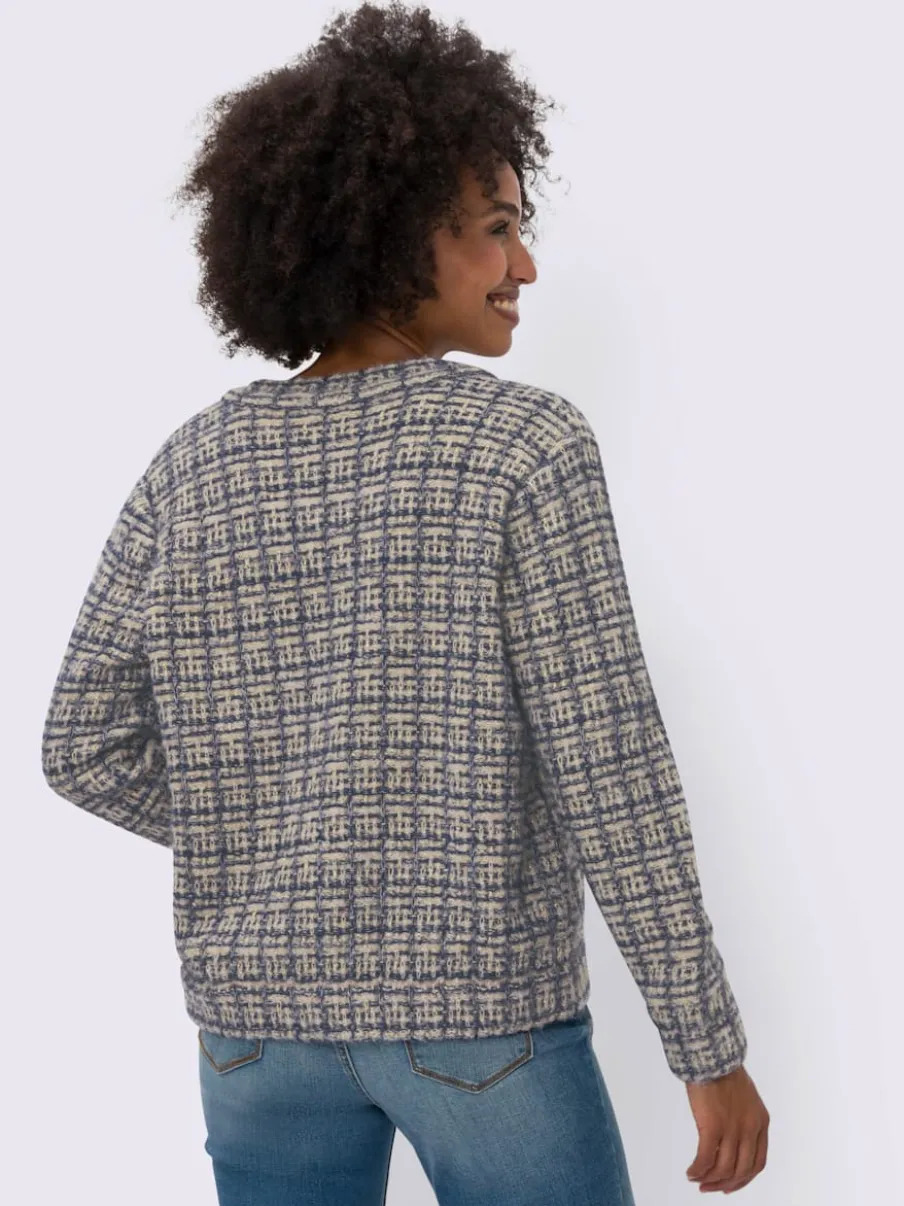 Veste en tricot à col étudiant et motif à carreaux