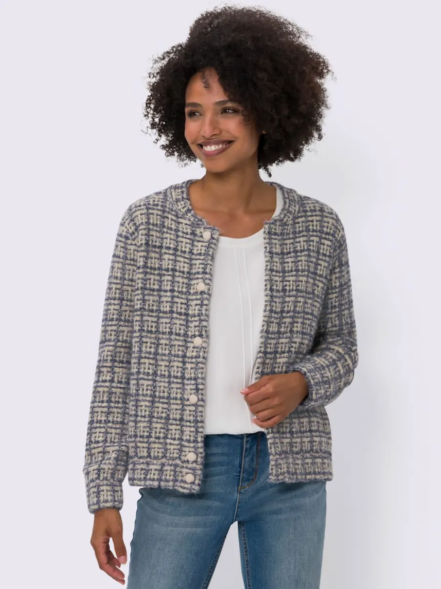 Veste en tricot à col étudiant et motif à carreaux