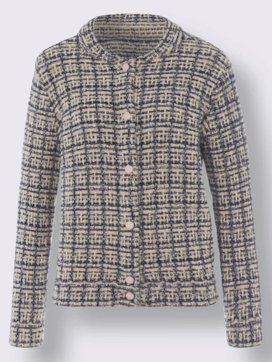 Veste en tricot à col étudiant et motif à carreaux