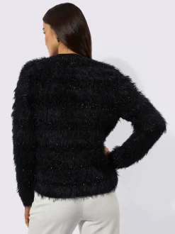 Veste en tricot à col V avec boutons fantaisie et bord-côte