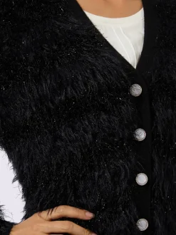 Veste en tricot à col V avec boutons fantaisie et bord-côte