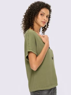 Veste en tricot à col V avec manches courtes et couture décorative