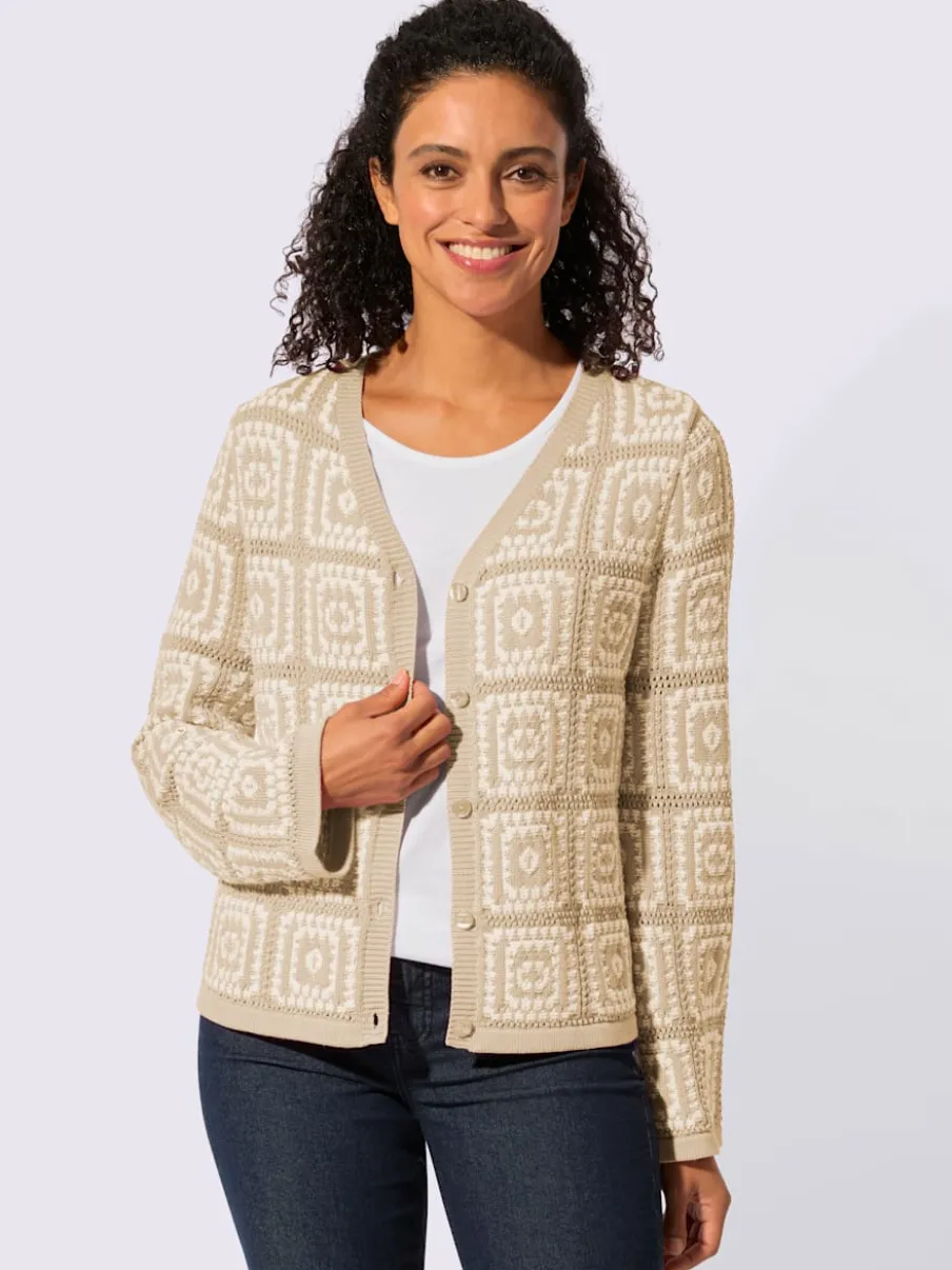 Veste en tricot à col V et manches longues avec motif jacquard