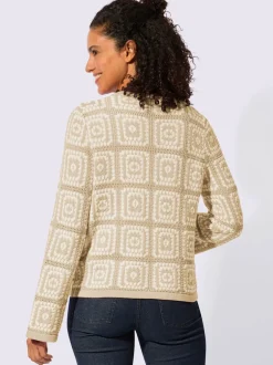 Veste en tricot à col V et manches longues avec motif jacquard