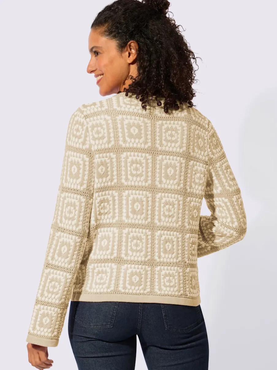 Veste en tricot à col V et manches longues avec motif jacquard