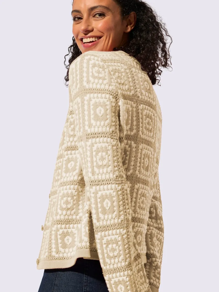 Veste en tricot à col V et manches longues avec motif jacquard