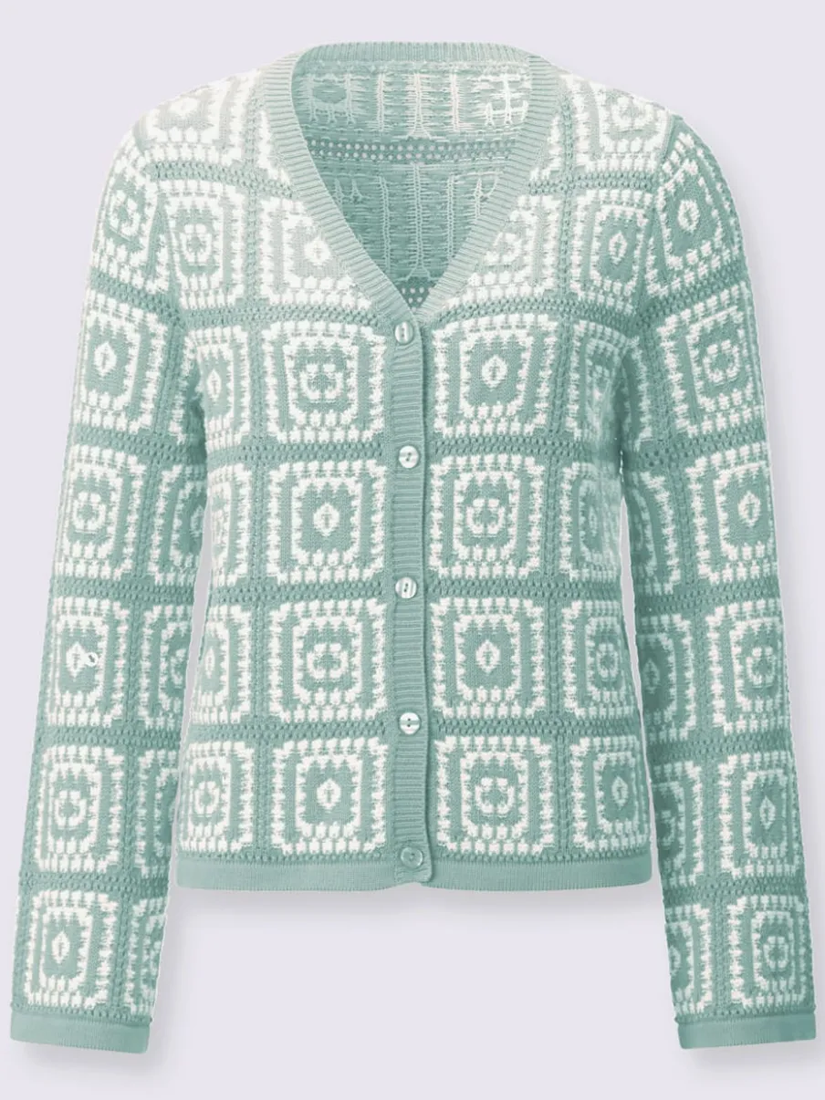Veste en tricot à col V et manches longues avec motif jacquard