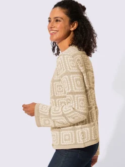 Veste en tricot à col V et manches longues avec motif jacquard