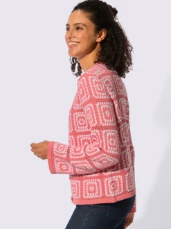 Veste en tricot à col V et manches longues avec motif jacquard
