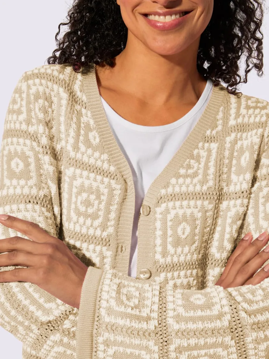 Veste en tricot à col V et manches longues avec motif jacquard