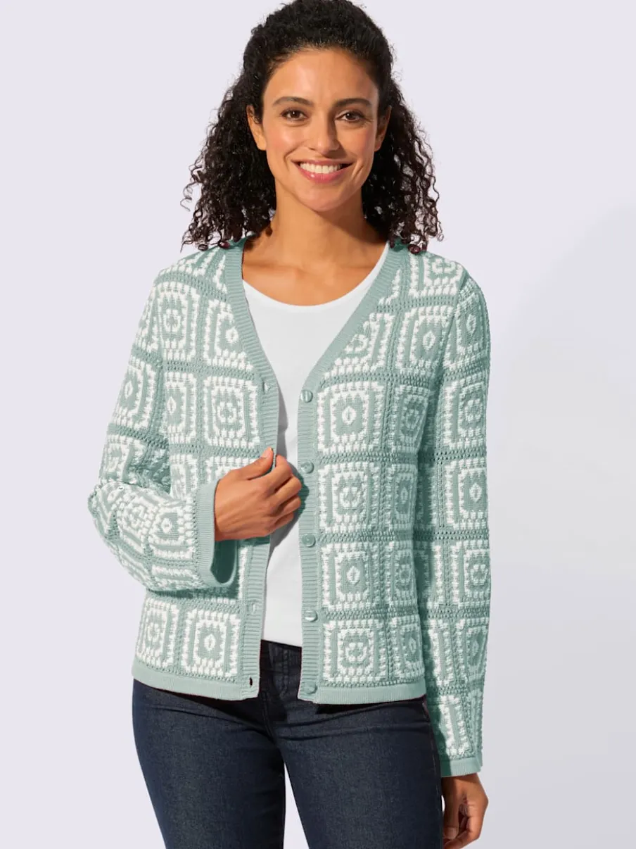 Veste en tricot à col V et manches longues avec motif jacquard