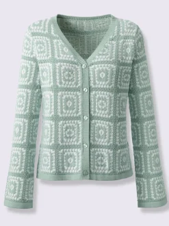 Veste en tricot à col V et manches longues avec motif jacquard