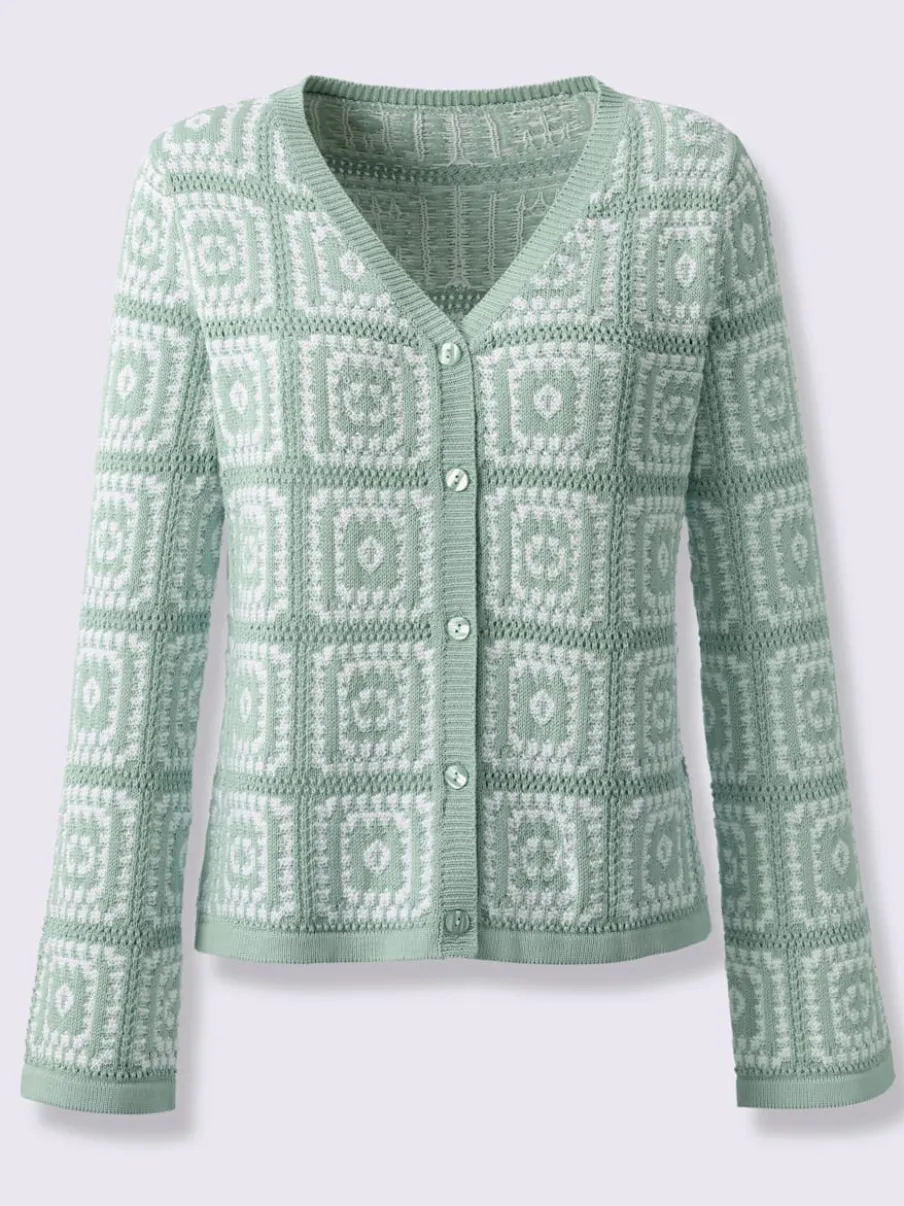 Veste en tricot à col V et manches longues avec motif jacquard