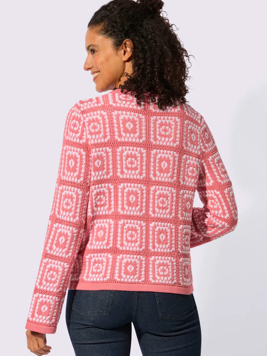 Veste en tricot à col V et manches longues avec motif jacquard