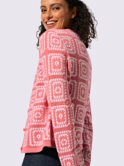 Veste en tricot à col V et manches longues avec motif jacquard