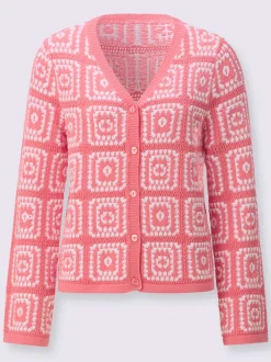 Veste en tricot à col V et manches longues avec motif jacquard