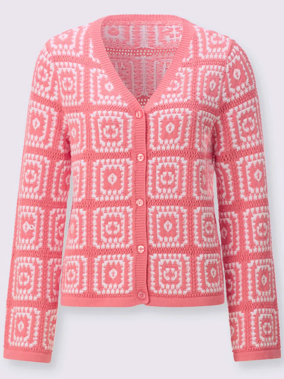 Veste en tricot à col V et manches longues avec motif jacquard