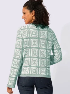 Veste en tricot à col V et manches longues avec motif jacquard