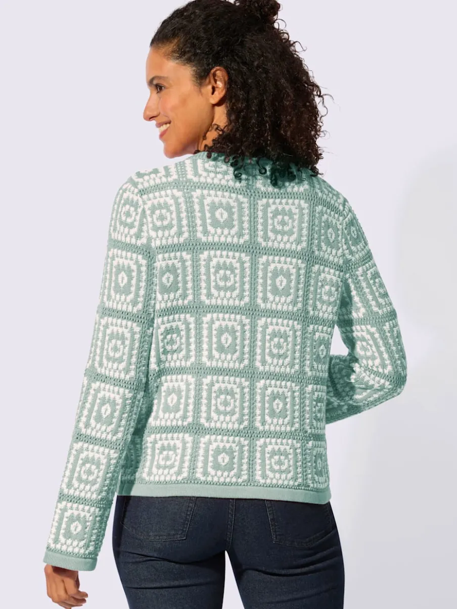 Veste en tricot à col V et manches longues avec motif jacquard