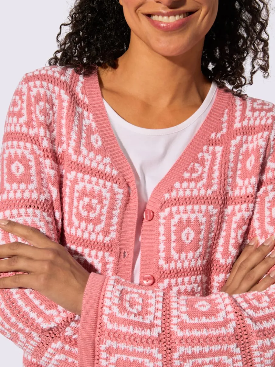 Veste en tricot à col V et manches longues avec motif jacquard