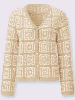 Veste en tricot à col V et manches longues avec motif jacquard