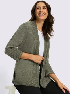 Veste en tricot à col V et manches 3/4 avec motif ajouré