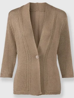 Veste en tricot à col V et manches 3/4 avec motif ajouré