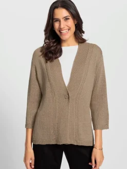 Veste en tricot à col V et manches 3/4 avec motif ajouré