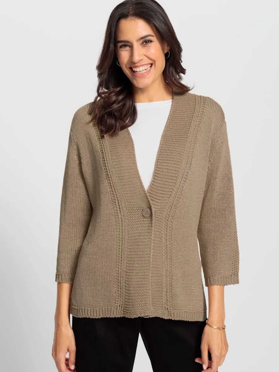 Veste en tricot à col V et manches 3/4 avec motif ajouré