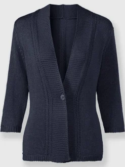 Veste en tricot à col V et manches 3/4 avec motif ajouré