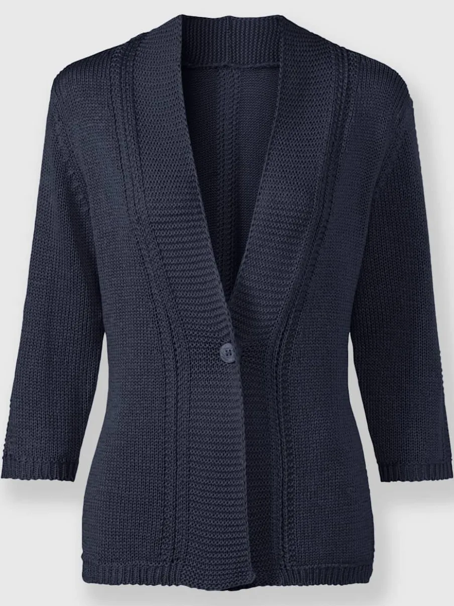 Veste en tricot à col V et manches 3/4 avec motif ajouré