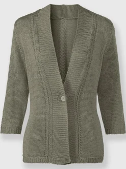 Veste en tricot à col V et manches 3/4 avec motif ajouré