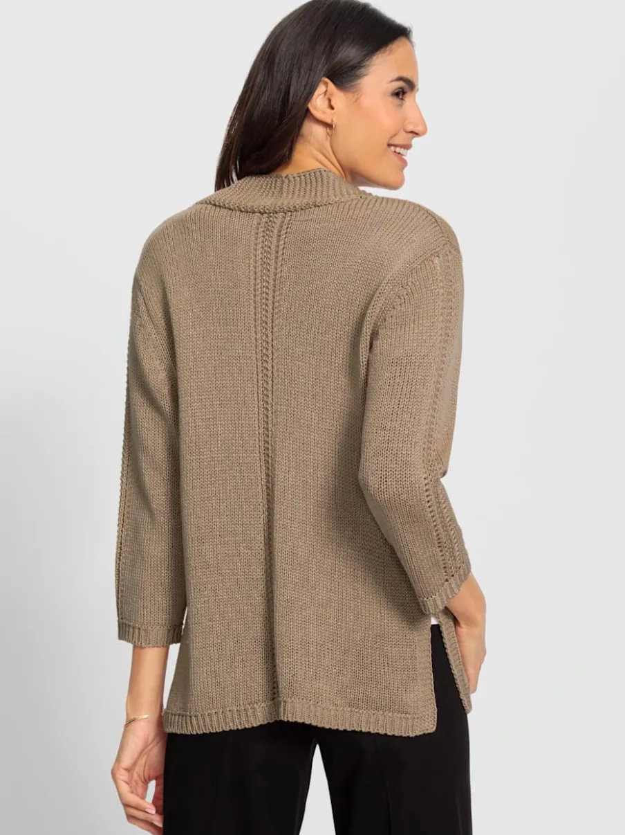 Veste en tricot à col V et manches 3/4 avec motif ajouré